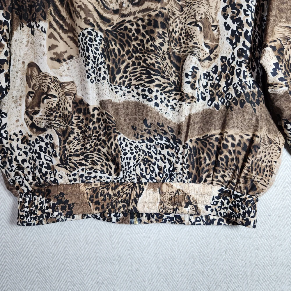 Vintage Fuda International Tiger Print 100% Silk Jacket Brown Tan Black - Picture 11 of 11